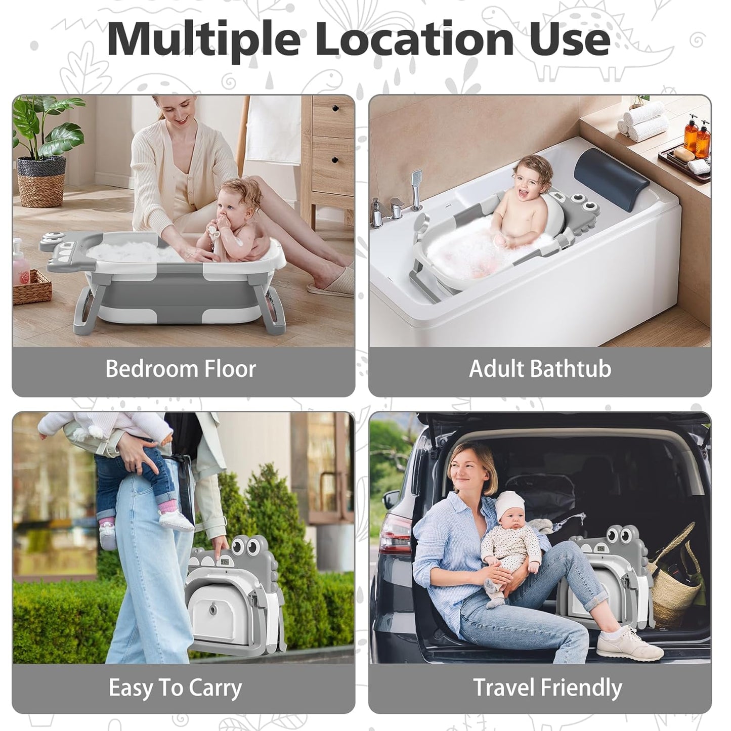 Collapsible Baby Bathtub, Baby Bath Tub with Soft Cushion & Real-Time Thermometer, Baby Bathtub Infant to Toddler Tub (0-36 Months), Portable Newborn Travel Bath Tub