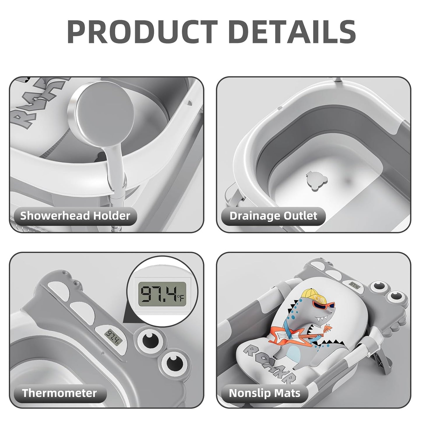 Collapsible Baby Bathtub, Baby Bath Tub with Soft Cushion & Real-Time Thermometer, Baby Bathtub Infant to Toddler Tub (0-36 Months), Portable Newborn Travel Bath Tub