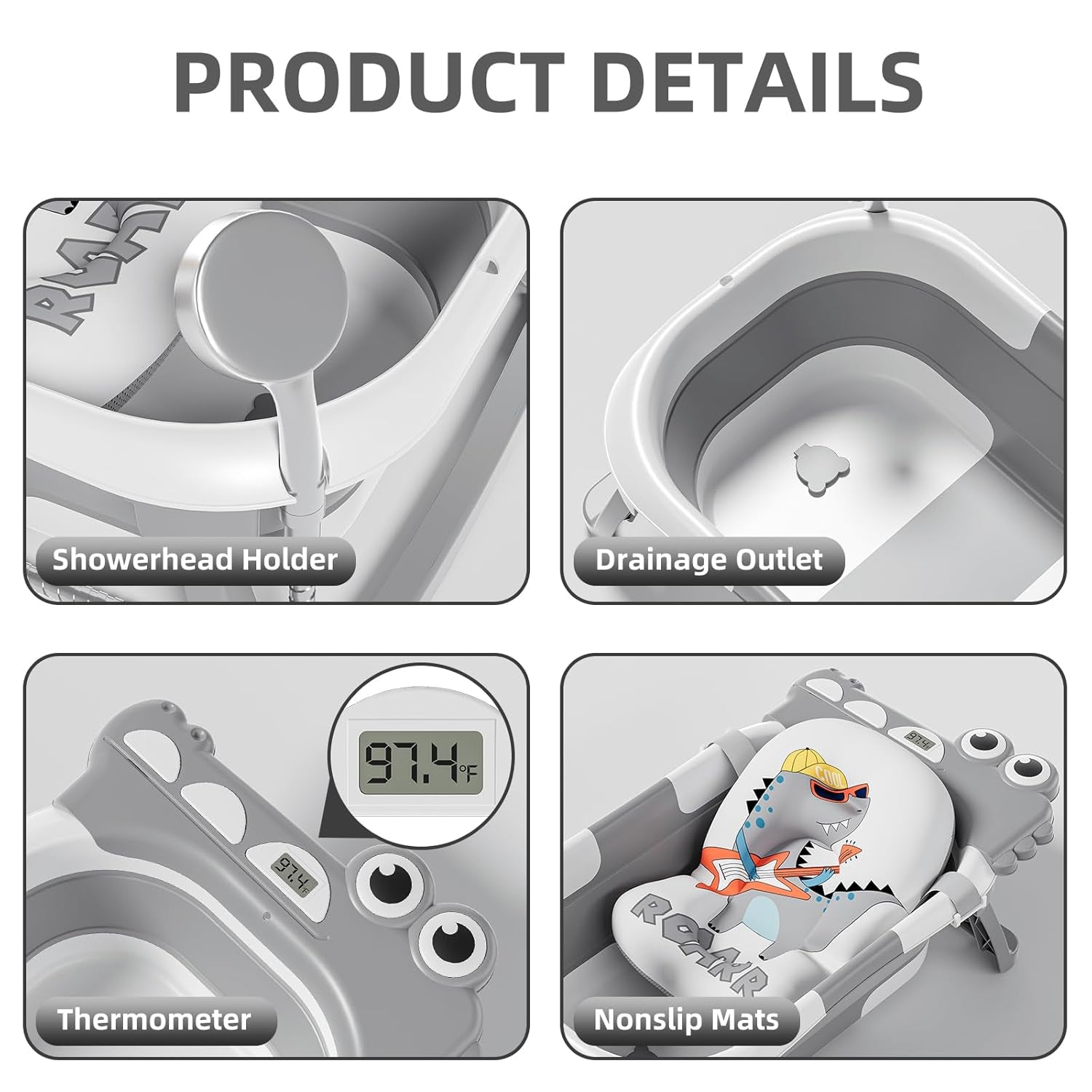 Collapsible Baby Bathtub, Baby Bath Tub with Soft Cushion & Real-Time Thermometer, Baby Bathtub Infant to Toddler Tub (0-36 Months), Portable Newborn Travel Bath Tub