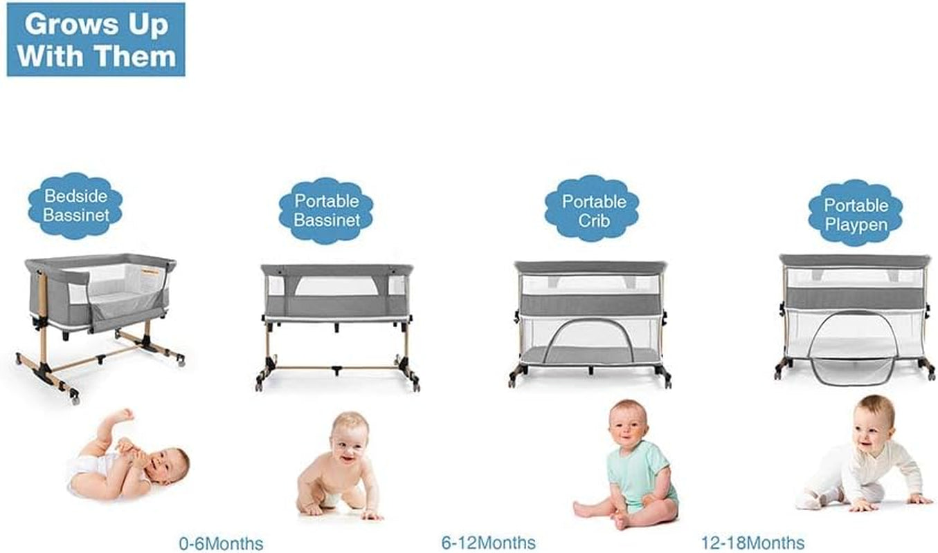 Baby Crib,3 in 1 Bassinet for Baby,Bedside Sleeper Bedside Baby Bassinets Crib for Newborn,Adjustable Portable Baby Bed for Infant/Baby,Gray