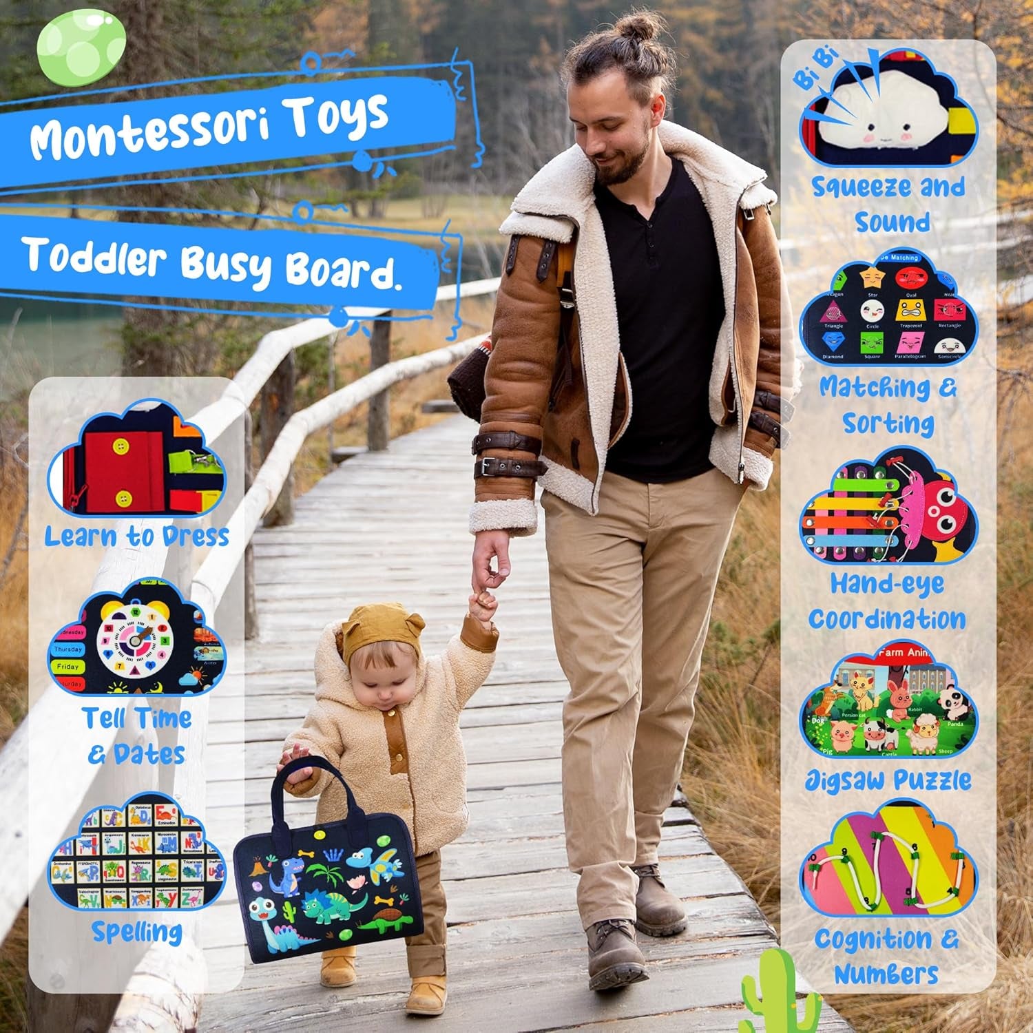 Busy Board - Montessori Toys for 3+ Year Old - Sensory Toys for Toddlers 3-5 - Gifts for Boys Learning Fine Motor Skills - Educational Activities Travel Toys for Car Airplane